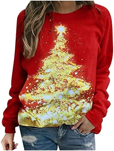 Akollsppnsy ženska dukserica Božićni Print Crewneck pulover debeli labavi kroj dugih rukava