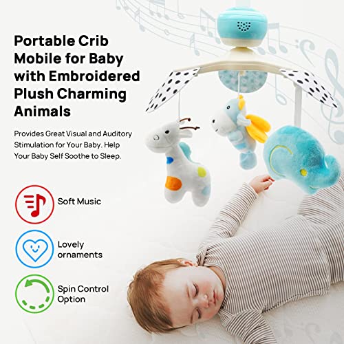 Baby Mobile za krevetić, prijenosni mobilni krevetić za bebe sa opuštajućom muzikom, rotirajući i podesivi po dužini, Dječiji mobilni za kolevku sa životinjama igračke za novorođenčad od 0-5 mjeseci