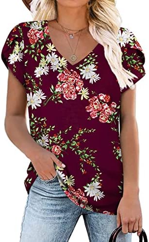 Vrh za žensku laticu kratki rukav V izrez Spandex cvjetni print opušteni fit dugi prugasti bluze dame 2023