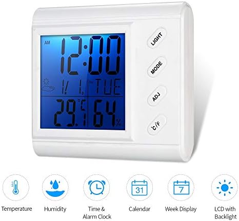 WODMB LCD digitalni unutrašnji termometar higrometar sobna temperatura,Visokoprecizni termometar i higrometar sa pozadinskim osvetljenjem budilnika