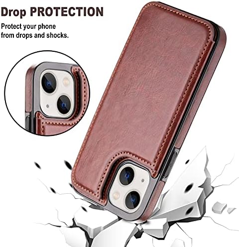 Aoksow dizajniran za futrolu za novčanik iPhonea 14, držač PU kožne kartice torbica za postolje tanka zaštitna futrola za telefon za iPhone 14 6.1 Inch-Brown