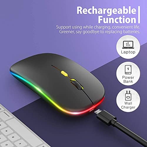LED bežični miš, punjivi tanak tihi miš 2.4 G prenosivi mobilni optički kancelarijski miš sa USB &