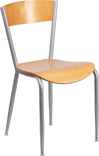 Flash namještaj Invincible serija Srebrna metalna stolica za restoran - prirodno drvo natrag & sjedište
