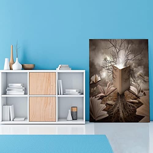 Biblioteka Poster staro drvo čitanje priča knjiga zidna Umjetnost nadrealistička zidna Umjetnost platno Print slika zidni umjetnički Poster za kućni porodični dekor 12x16inch Neuramni stil