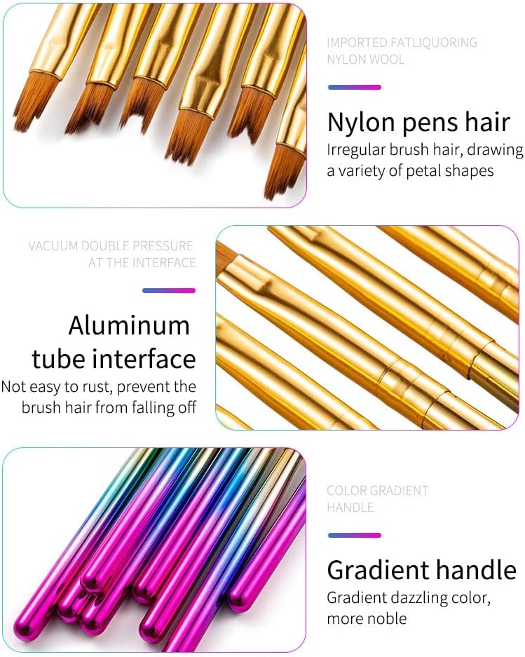 Czdyuf 8kom / Set Gel metalni gradijent nepravilna četka Nail Art akrilna slika Savjeti za Crtanje olovka DIY kućni Salon Alati