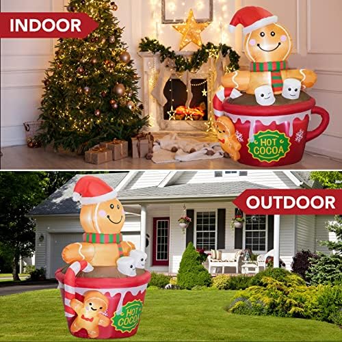 Funflatable 6 FT Božić Gumenjaci vanjski ukrasi, slatka Božić Blow Up Dvorište dekoracije Gingerbread Man U hot