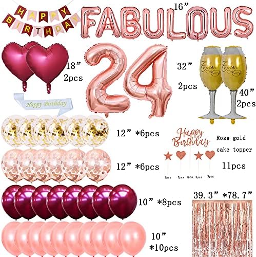 Fancy 24. rođendanski ukrasi za djevojčice i ružičaste hapšenje i ružičastog rođendanskog papira