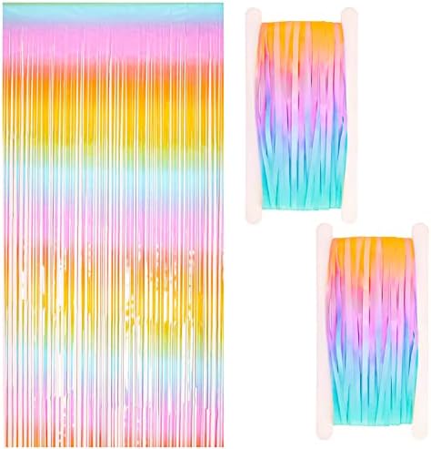 3 pakovanja gradijent pastelne šljokice sa resama, 3.3 x 6.6 ft Rainbow metalna folija za zabavu, pozadina za zavjese za Uskrs, rođendan, Baby Shower, tematska zabava jednoroga