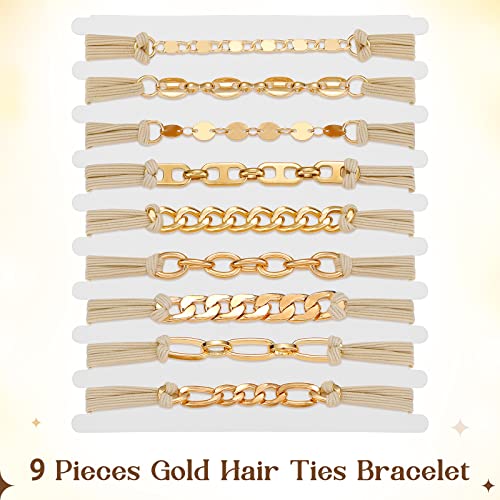 9 komada narukvica za kosu Zlatna elastična narukvica vezice za kosu 2 u 1 bez nabora kosa repovi elastični