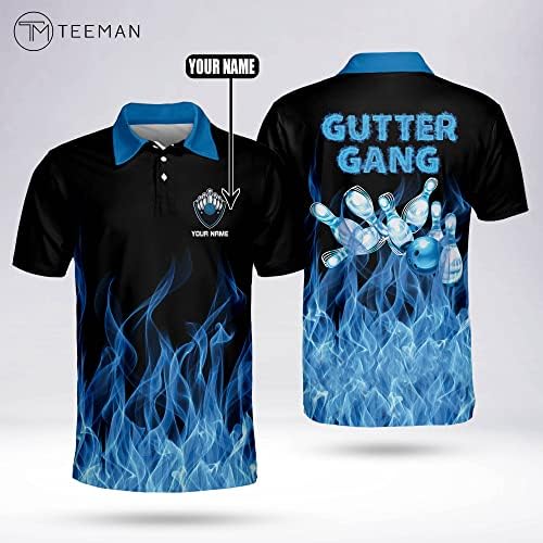 Teeman Custom Funny Bowling majice s imenima, muški dres košulje za kuglanje kratki rukav, plava platna kuglačka