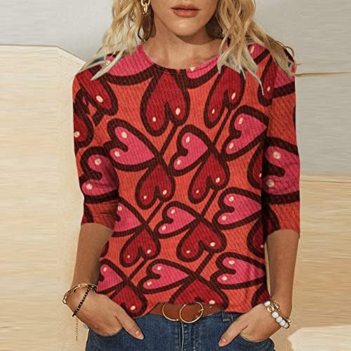Ženska majica za Valentinovo 3/4 rukava s rukavima grafički tine majice Lover vrhovi bluza ljeto