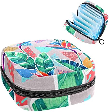 Vreća za sanitarnu salvetu za djevojčice, prenosivi prve razdoblje jastučići torba tamponi Držač Djevojke Travel Torba za šminkanje, veliki kapacitet tropskim šarenim listovima