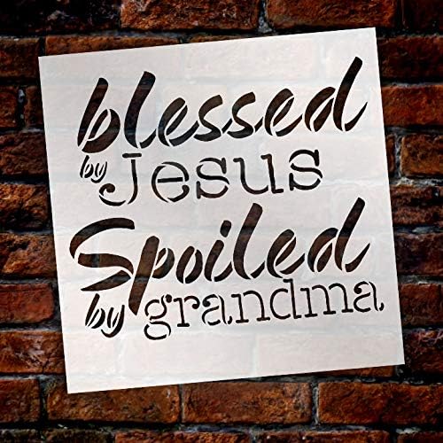 Blagoslovljen od Isusa razmažen od bake-po StudioR12 | šablon riječi-Mylar šablon za višekratnu upotrebu