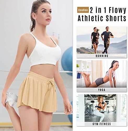 2 u 1 Flowy Atletski kratke hlače za ženske ležerne leptir trčanje atletske kratke hlače Aktivne joge kratke hlače sa džepovima