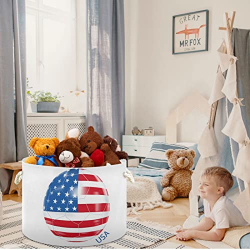 Vissunny Praonica rublja Tkanina za pohranu bin Soccer Lop sa USA Zastava zastava Skladište uvlačiva za skladištenje igračka za odjeću za kupatilo, spavaća soba, vrtić, ormar, ured