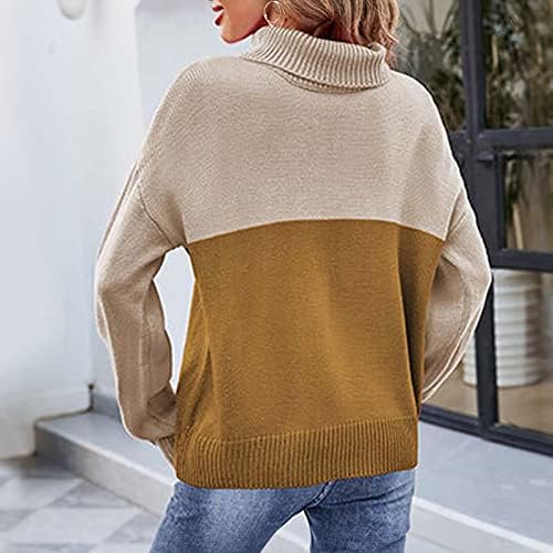 Ženske zimske dukseve pletenje modne boje blok patchwork pulover dugih rukava pad džempera 2022