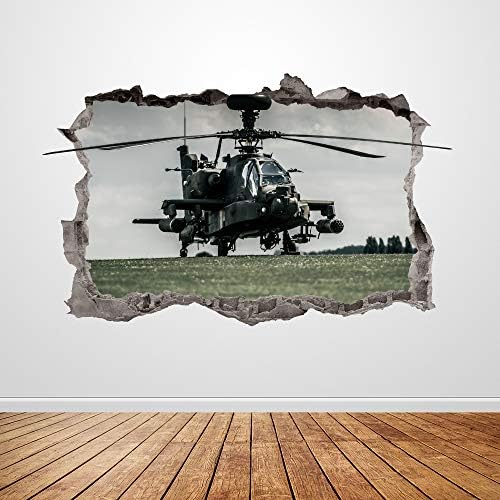 Helikopter zidna naljepnica smašena 3D vojna grafička zidna naljepnica umjetnina muralni poster Dječja soba Decor Poklon UP278