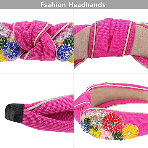 Globalstore Crystal Wide Headbands Rhinestone Knot Headband Non Slip, Vintage Beaded Headbands ručno rađeno sa šljokicama cvijeća, elastični Dodaci za kosu za žene djevojke Daily Party Festival