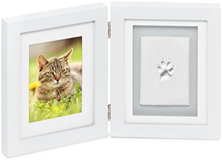Better World Pets Paw Print + Photo Keepsake Frame drži 4 x 6 inča ili 5 x 7 slika-komplet za otisak Memorijalne gline-za pse i mačke-savršen za ljubitelje kućnih ljubimaca – šarke za Desktop, Bijelo