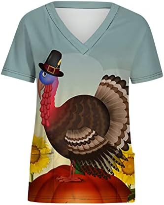 Dame Turkey Print Bluzes Vneck Spandex Bluuses Kratki rukav Radni piling Festival Dan zahvalnosti Slatke bluze Ji