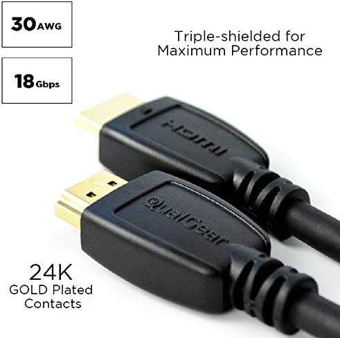 QualGear high Speed HDMI 2.0 kabl sa Ethernetom- OFC bakra, 24k pozlaćeni Kontakti, Trostruki zaštićeni. Podržava 4K Ultra HD, 3D, 18 Gbps, luk ,6ft - Crni - 12 paket
