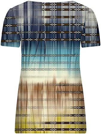 Ležerna majica kvadratnih vrata za žene opušteno fit Geometrijski grafički grafički grafički tee ljetni aztec