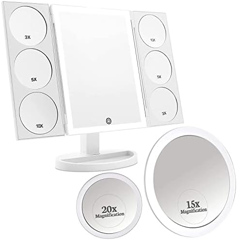 MIRRORVANA 20x & amp; 15x uvećanje ogledalo set Combo sa 3 usisne čašice svaki i X-veliki Makeup Vanity ogledalo sa 44 LED svjetla, 3 načina osvjetljenje u boji, 10x 5X 3X uvećanje ploče Bundle