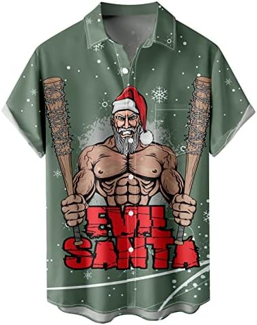 DSODAN Božićni muški gumb niz majice kratkih rukava, smiješne Xmas Santa Claus Print Bowling majica za zabavu