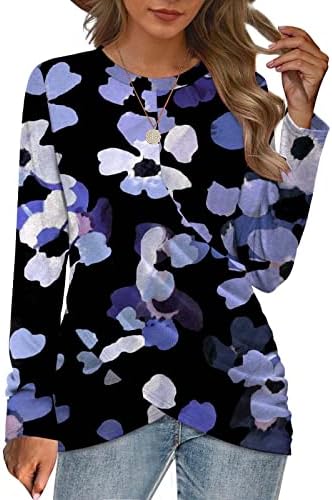 Termalne košulje NOKMOPO za žene Ženska modna casual pune boje okrugli vrat križ naglice labavi bluza s dugim rukavima