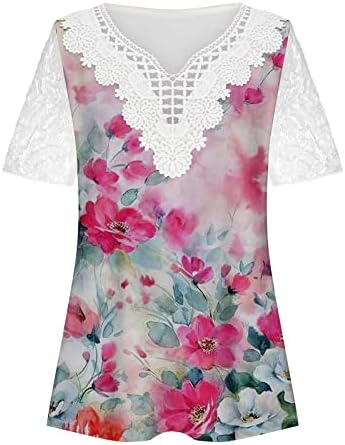 Tops for Womens 2023 Summer Fashion Lace Short Sleeves V-izrez T-Shirt Plus Size Floral Shirts Tees