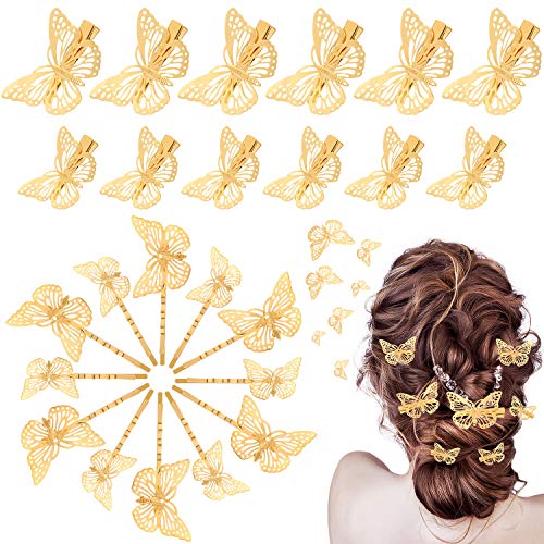 24 komada Halloween Butterfly hair Clips Metal Butterfly Hair Clamps Metallic Hollow Butterfly Elepsories Clips Hair Accessories For Women Girls Wedding Bride, 2 stila i 2 veličine