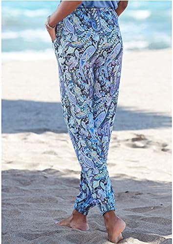 XXBR Boho pantalone za plažu za žene, ljetne cvjetne tiskane vučne elastične ravne hlače na bagerima
