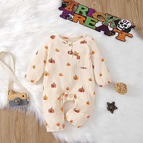 Novorođenče Djevojčica Dječak Halloween Outfit bundeve s dugim rukavima Romper Onesie Pamunski posteljina Junden Jesen Zimska odjeća