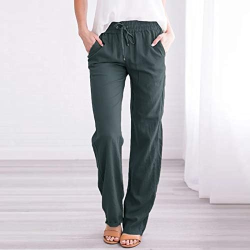 Adpan Yangqigy ženske casual pantalone ravno čvrste elastične hlače duge nevladavajuće posteljine žene ženske poslovne casual pantalone veličine 2