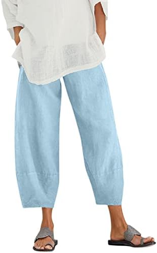 Ženske pamučne posteljine kapri hlače, casual comfort široka noga palazzo joga capris ljetne trendi vrećaste pantalone sa džepovima
