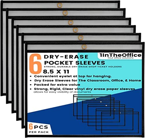 1intheoffice Dry Erase džepni rukavi 8.5x11, Crni držači ulaznica 11x8. 5 ,