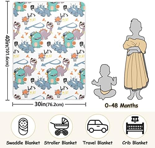 Swaddle pokrivač košarkaš dinosaurusi pamučni pokrivač za dojenčad, primanje pokrivača, lagana mekana prekrivačica za krevetić, kolica, raketa, 30x40 u