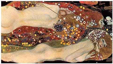 Alonline Art - Vodeni zmija zmije II od Gustav Klimt | Crna uokvirena slika tiskana na pamučnom platnu, pričvršćenu na ploču od pjene | Spremni za objesiti okvir | 31 X19 | Zidna umjetnička umjetnička djela