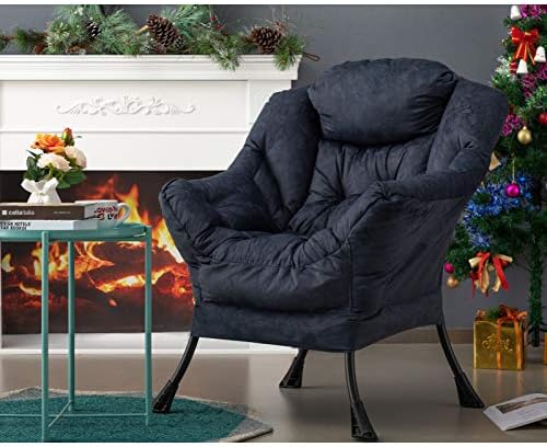 AcozyHom moderna pamučna tkanina lijena stolica, Accent Contemporary lounge stolica, Jednostruki čelični okvir stolica za slobodno vrijeme sa naslonima za ruke i džepom sa strane, debeli podstavljeni naslon, tamno siva