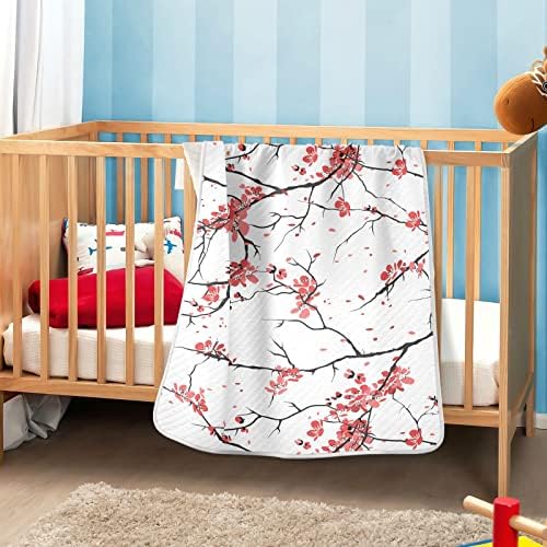Swaddle pokrivač orijentalni trešnje za cvjeta pamučna pokrivačica za dojenčad, primanje pokrivača, lagana mekana prekrivačica za krevetić, kolica, raketa, japanski, 30x40 u