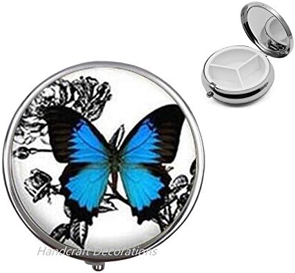 Butterfly Pill Box, Butterfly Charm,Insect Pill Box,Butterfly Pill Case Butterfly Jewelry Wearable Art Butterfly Pill Box.F181