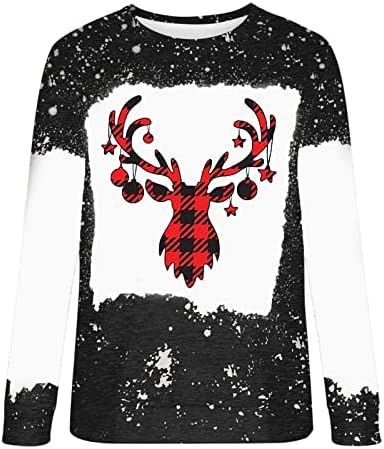 Jesen majice za žene Božić Print boja kontrast O-izrez pulover prevelike pulover duksevi za žene