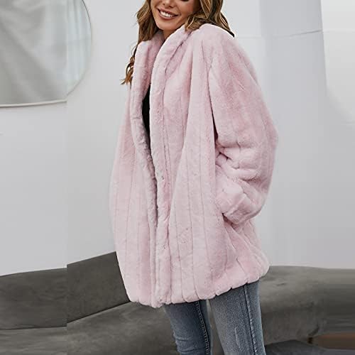 Minge dugih rukava za zabava žene žene zimske elegantne tople čvrste jakne gumb Fluffy comfy rever kardigan