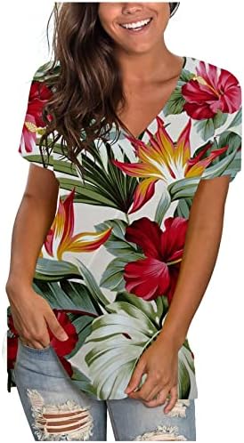 Ljetne majice za žene, Ženski vrhovi Casual V izrez tunike Tees Casual cvjetni Print kratki rukav labave