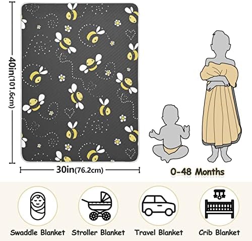 Slaba pokrivačica slatka pčela pamučna pokrivač za dojenčad, primanje pokrivača, lagane meke prekrivač za krevetić za krevetić, kolica, rabljeni deke, 30x40 in, crni