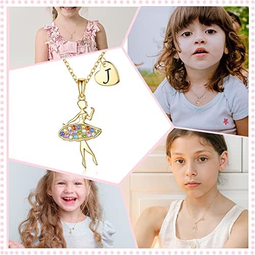 Vrsilver baletna ogrlica za djevojčice, 14k od punog zlata preko šarene CZ balerine ogrlica srce početne ogrlice