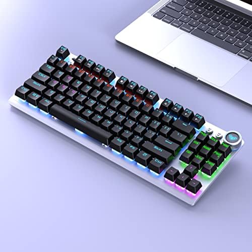 Aula TKL mehanička tastatura za igre，2.4 G/BT5.0 / Žična，bežični 87 tasteri Rainbow LED pozadinsko osvetljenje Bluetooth tastatura bez ključa sa plavim prekidačem-Crna