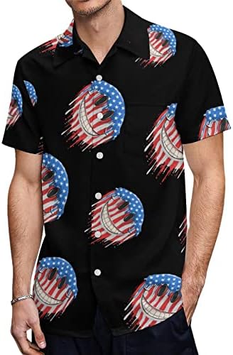 Amerika zastava SAD nasmijano lice muške majice kratki rukav dugme down ljetna majica na plaži