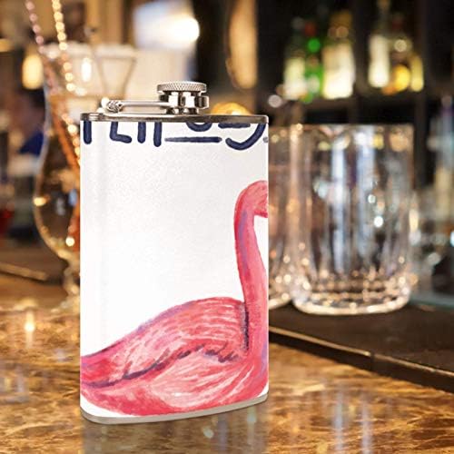 Hip tikvica za tečnost od nerđajućeg čelika nepropusna sa levkom 7.7 Oz kožna navlaka odlična ideja za poklon tikvica-akvarel Flamingo