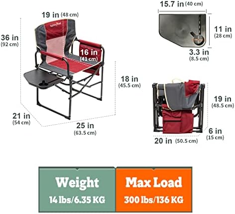 SUNNYFEEL kamp direktorska stolica, teška,velika prenosiva sklopiva stolica sa pomoćnim stolom, džep